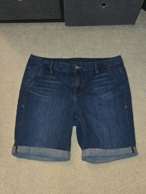 Lane Bryant Navy Roll-Cuff Stretch Denim Shorts
